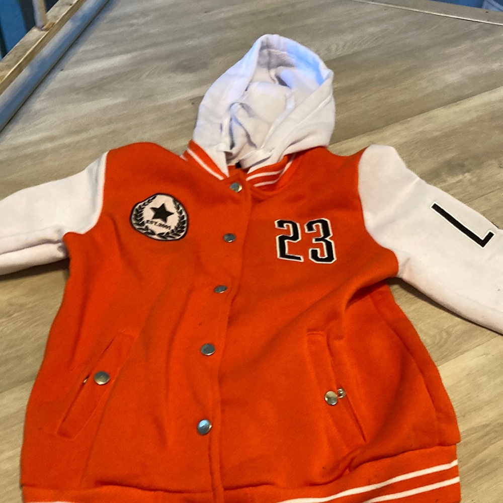 Orange and White Kids Varsity Jacket